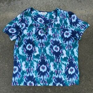 JM Collection Floral Polyester SS Blouse Top Shirt​​​​​​